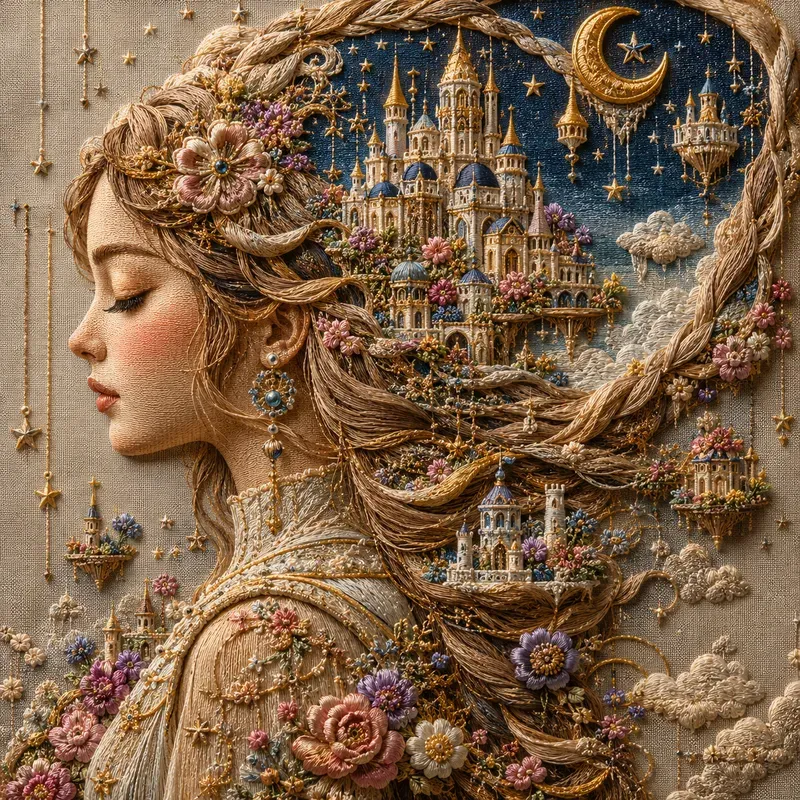 Embroidered Fantasy Portrait Art