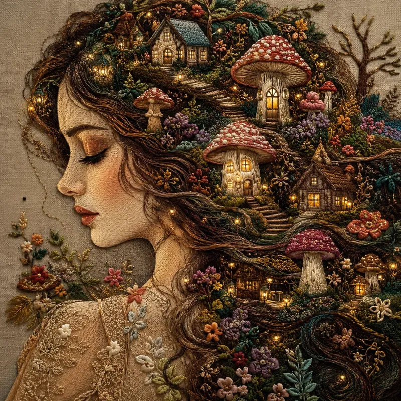 Embroidered Fantasy Portrait Art