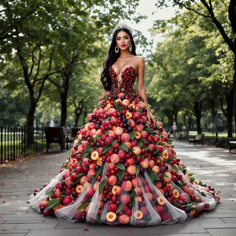 Girls Models In Dresses Made Of Food