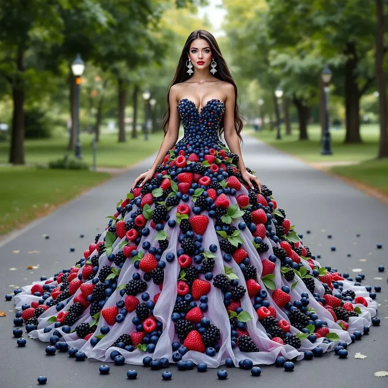 Girls Models In Dresses Made Of Food
