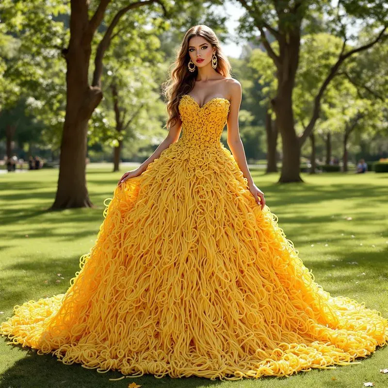 Girls Models In Dresses Made Of Food