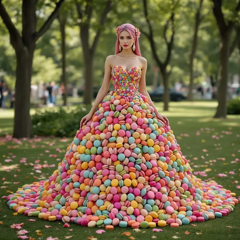 Girls Models In Dresses Made Of Food
