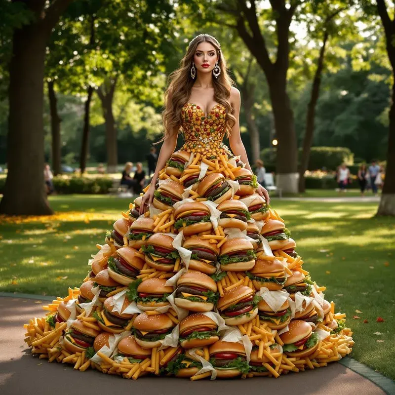 Girls Models In Dresses Made Of Food