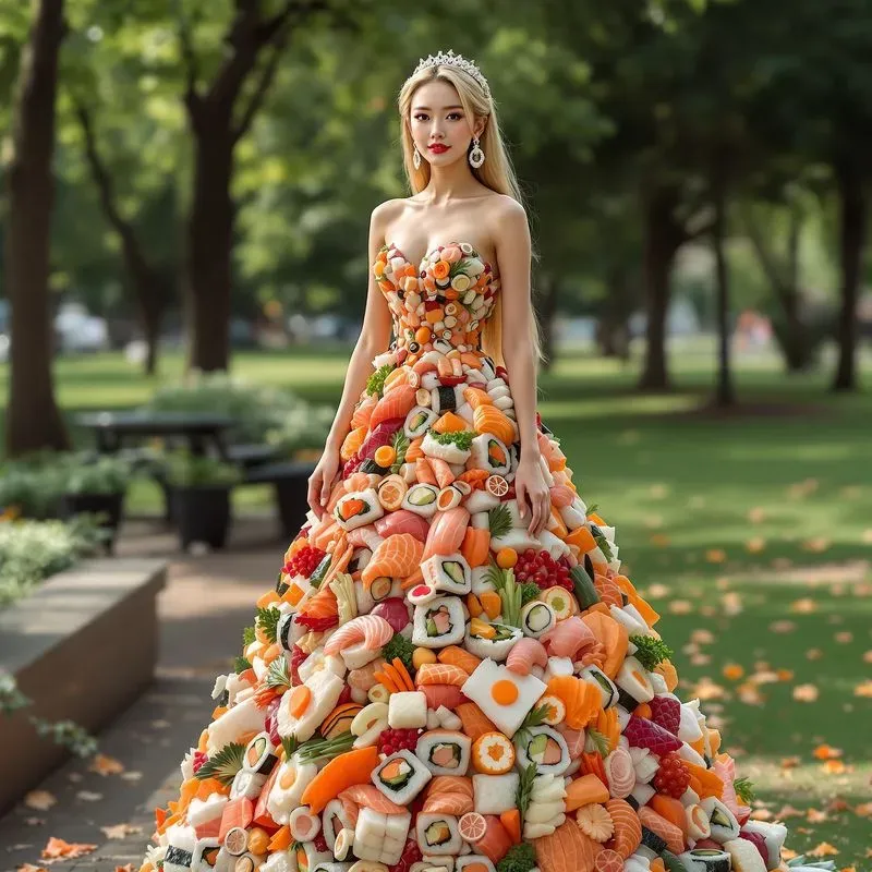 Girls Models In Dresses Made Of Food