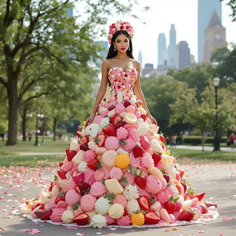Girls Models In Dresses Made Of Food