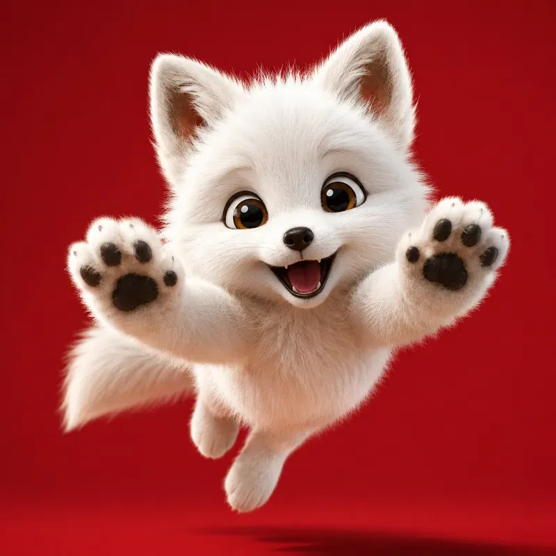 Cute White Baby Animal Jump Art Style
