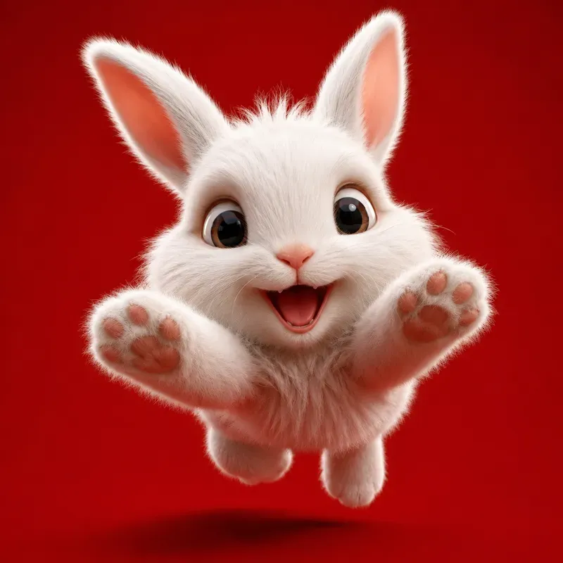 Cute White Baby Animal Jump Art Style