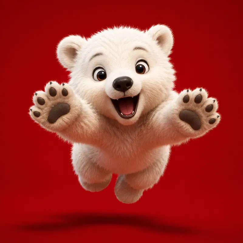 Cute White Baby Animal Jump Art Style