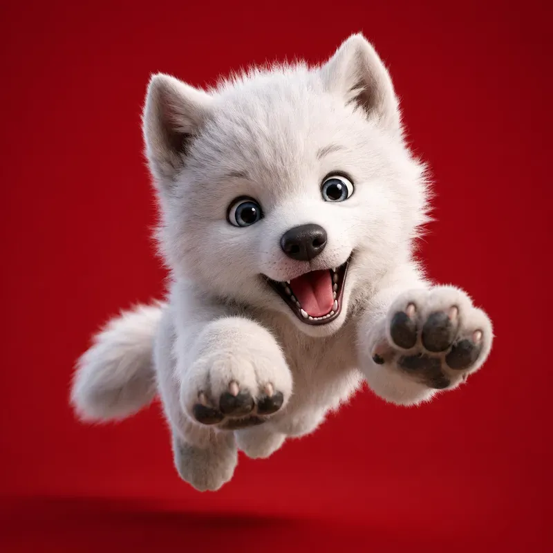 Cute White Baby Animal Jump Art Style