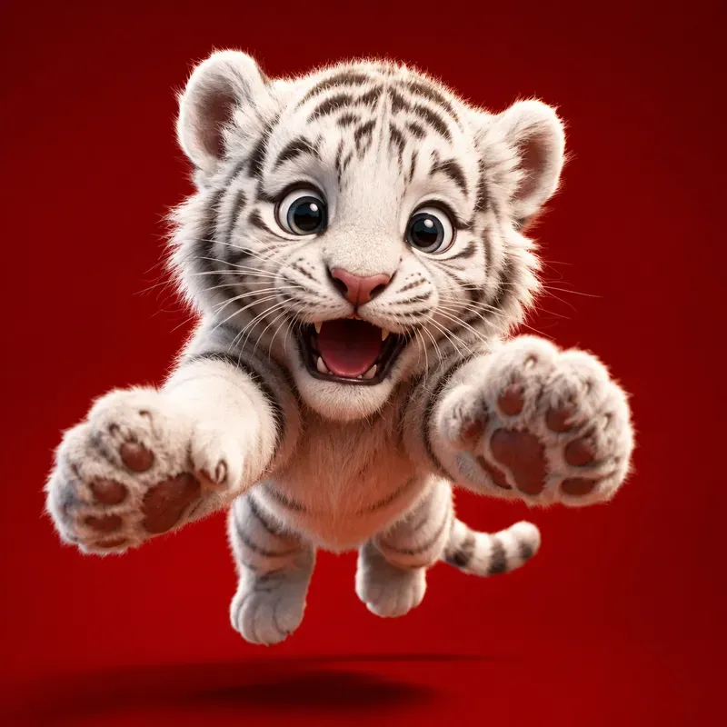 Cute White Baby Animal Jump Art Style