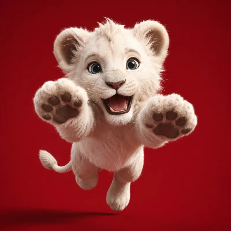 Cute White Baby Animal Jump Art Style