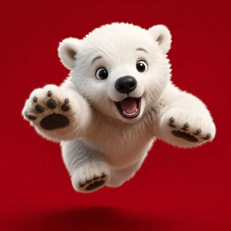 Cute White Baby Animal Jump Art Style
