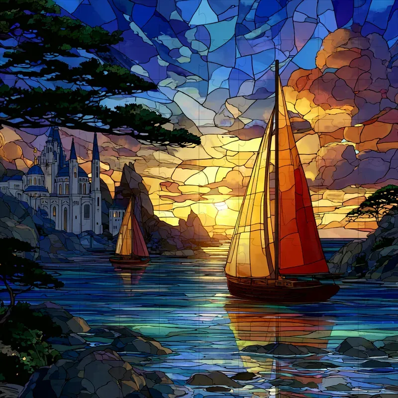 Stained Glass Anime Mosaic Illustrations