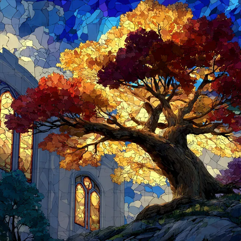 Stained Glass Anime Mosaic Illustrations
