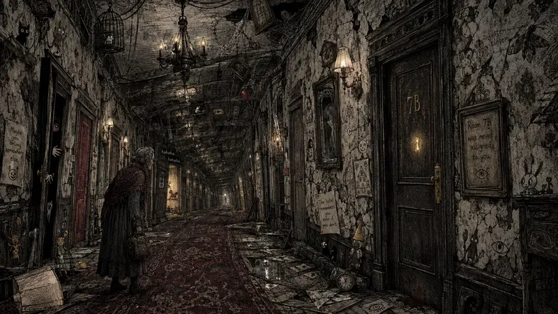 Surreal Hotel Hallway Ink Illustrations
