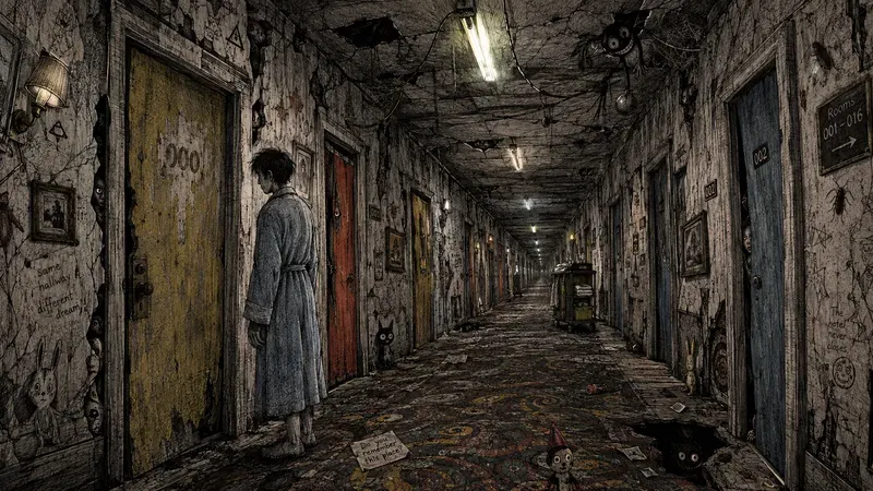 Surreal Hotel Hallway Ink Illustrations