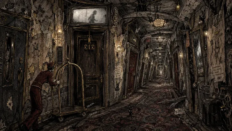 Surreal Hotel Hallway Ink Illustrations