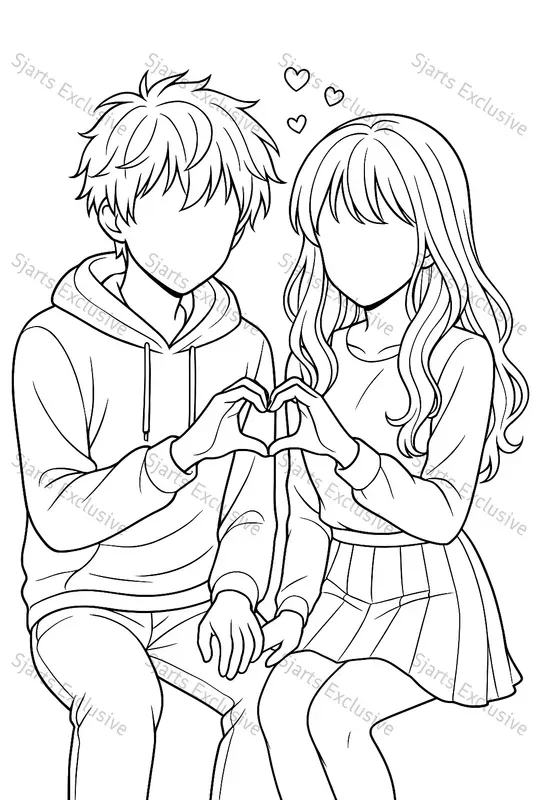 Adorable Couple Line Art Worksheets