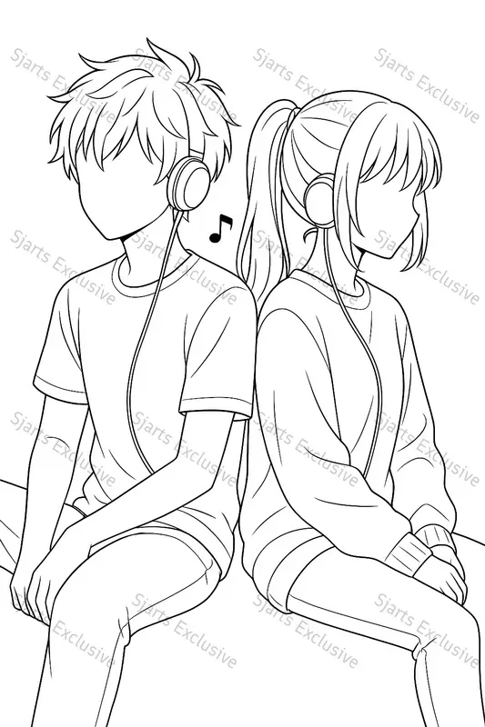 Adorable Couple Line Art Worksheets