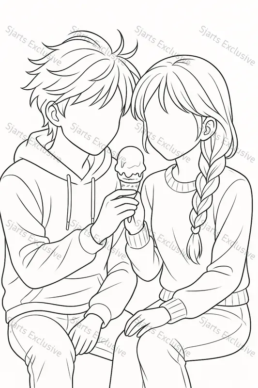 Adorable Couple Line Art Worksheets