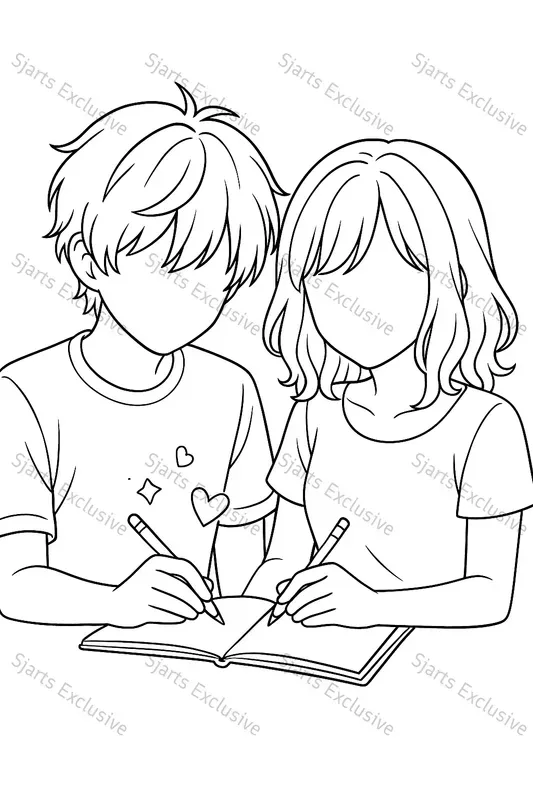 Adorable Couple Line Art Worksheets