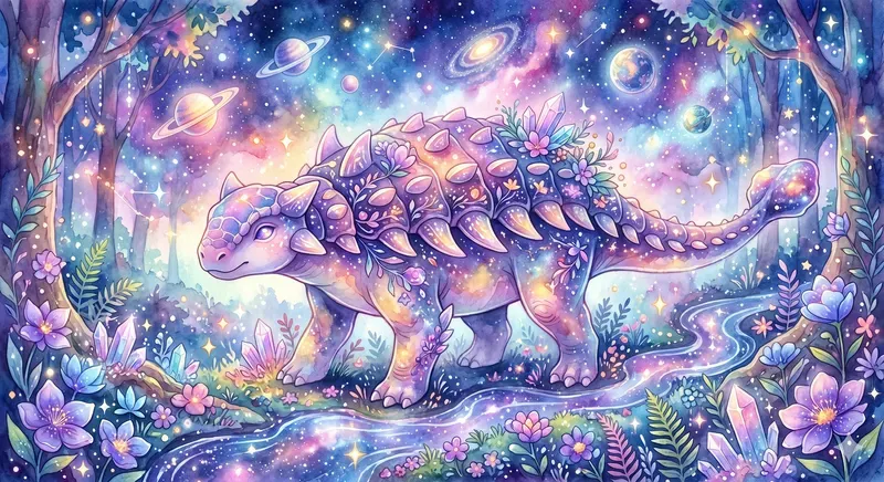 Dreamy Watercolor Dinosaurs In Cosmics