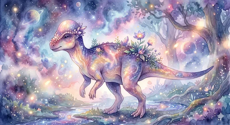 Dreamy Watercolor Dinosaurs In Cosmics