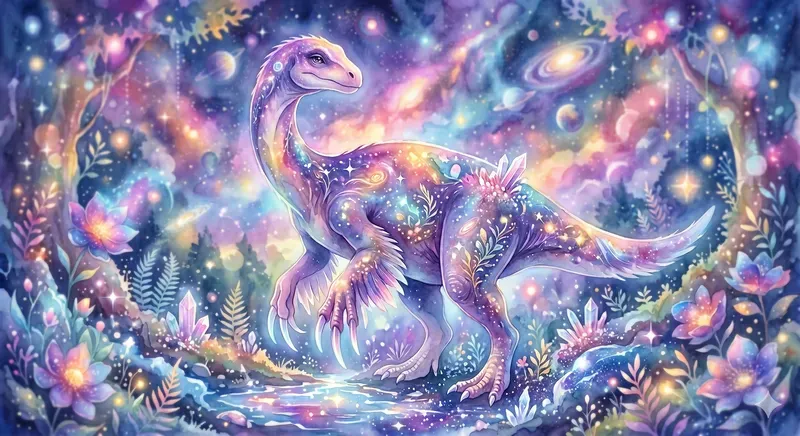 Dreamy Watercolor Dinosaurs In Cosmics