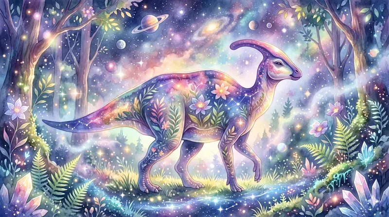 Dreamy Watercolor Dinosaurs In Cosmics