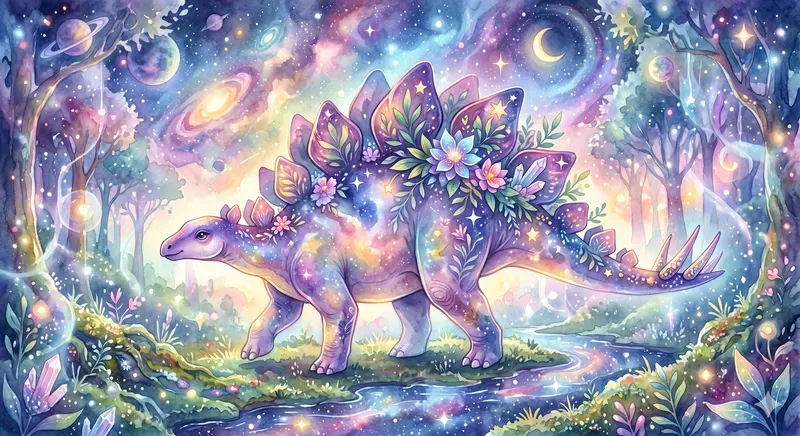 Dreamy Watercolor Dinosaurs In Cosmics