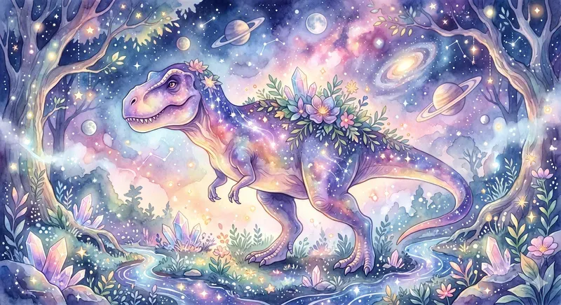 Dreamy Watercolor Dinosaurs In Cosmics