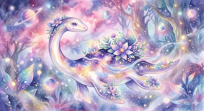 Dreamy Watercolor Dinosaurs In Cosmics