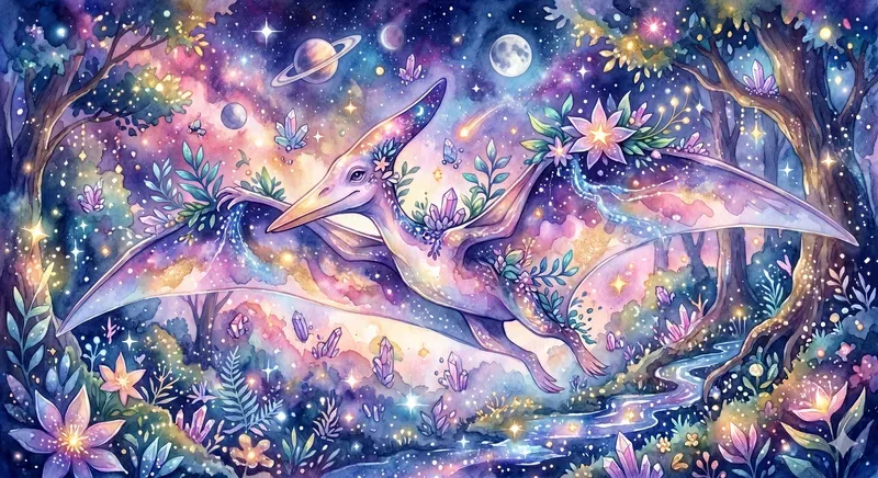 Dreamy Watercolor Dinosaurs In Cosmics