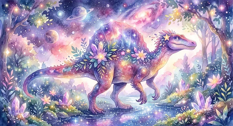 Dreamy Watercolor Dinosaurs In Cosmics