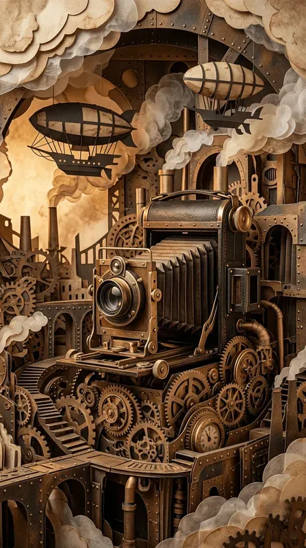 Steampunk Brass Gear Papercraft Stages