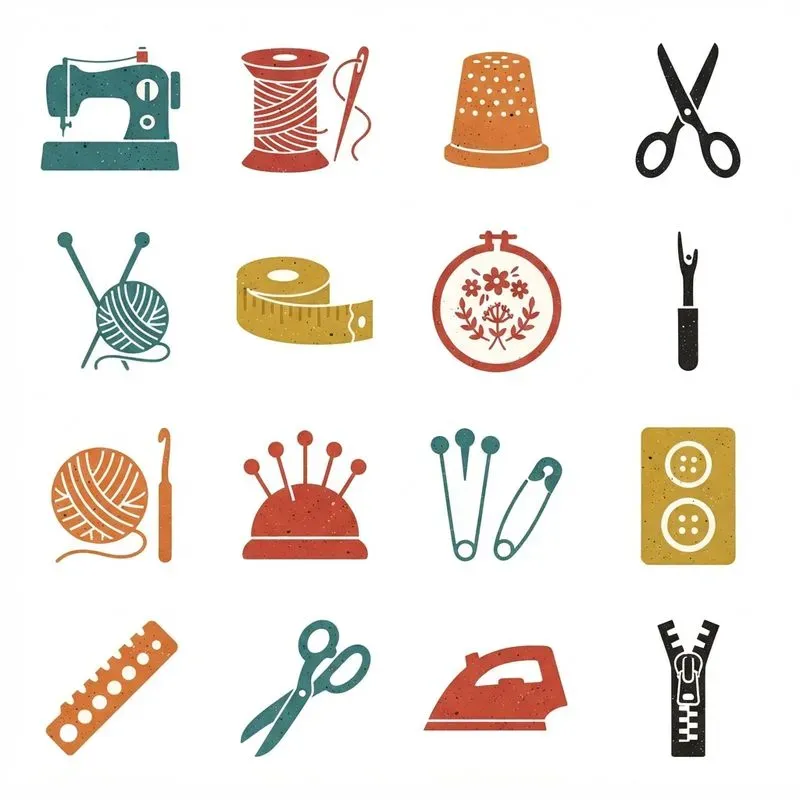 2D Flat Risograph 16in1 Icon Grids