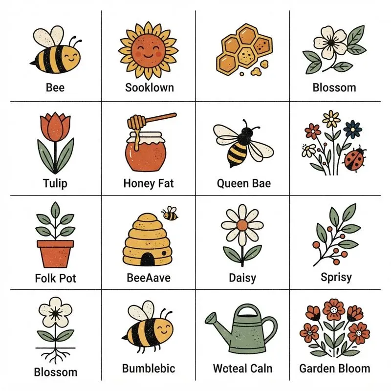 2D Flat Risograph 16in1 Icon Grids