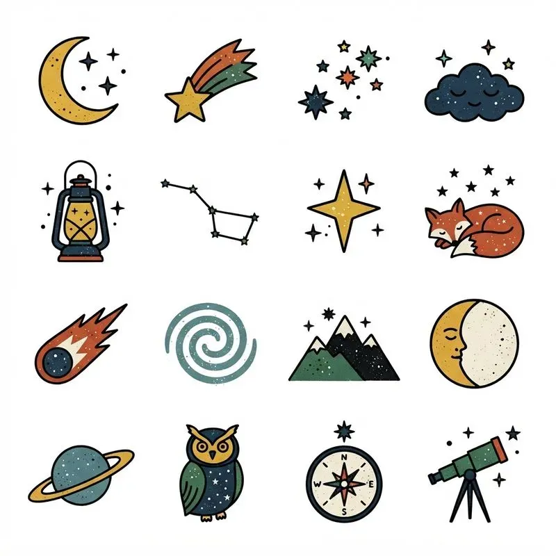 2D Flat Risograph 16in1 Icon Grids