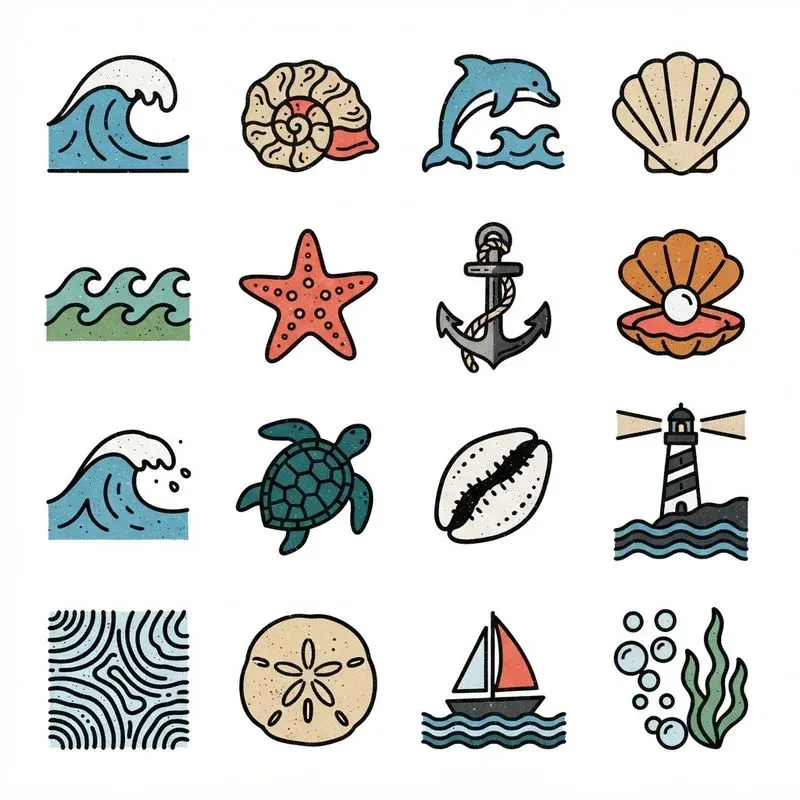 2D Flat Risograph 16in1 Icon Grids