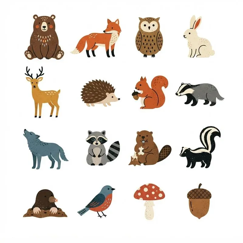 2D Flat Risograph 16in1 Icon Grids