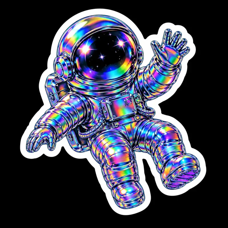 3D Holographic Retrofuturistic Stickers
