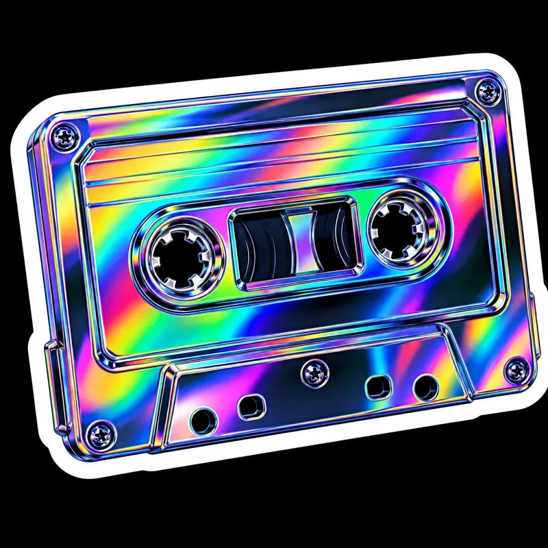 3D Holographic Retrofuturistic Stickers