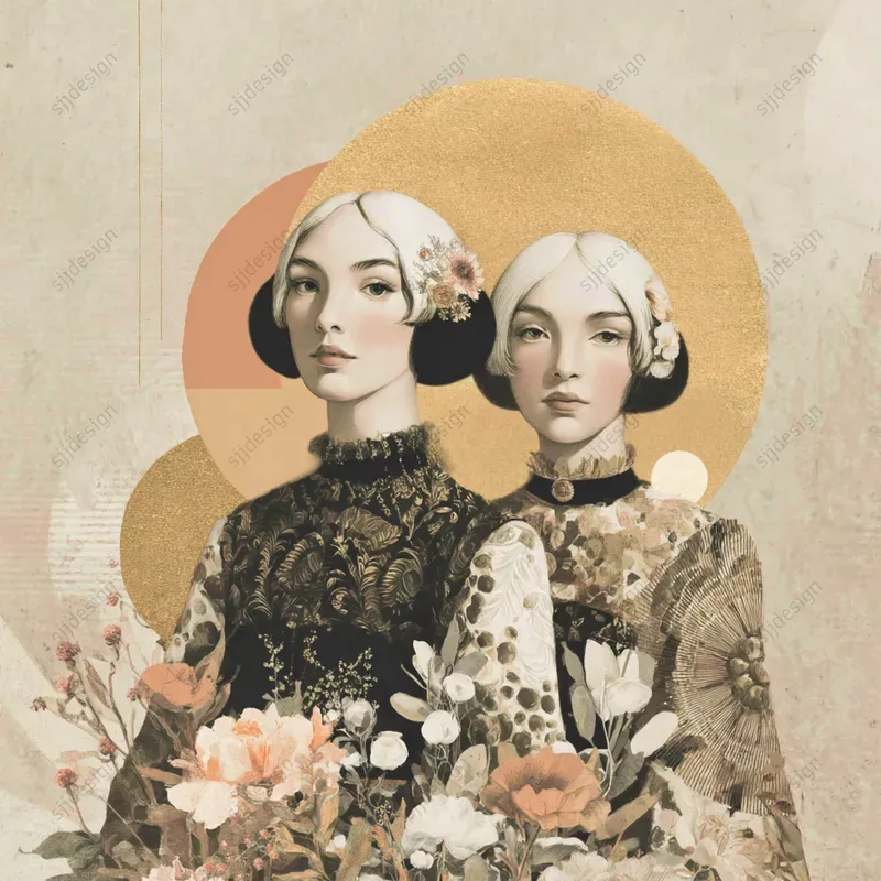 Sepia Botanical Portrait Illustrations