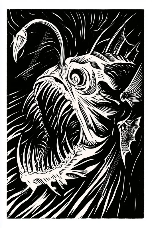 Deep Sea Cosmic Horror Linocut Art