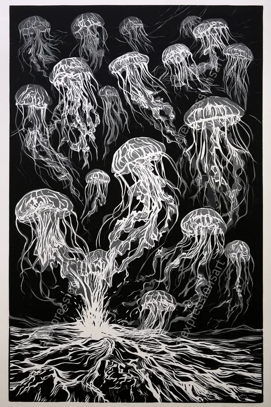 Deep Sea Cosmic Horror Linocut Art