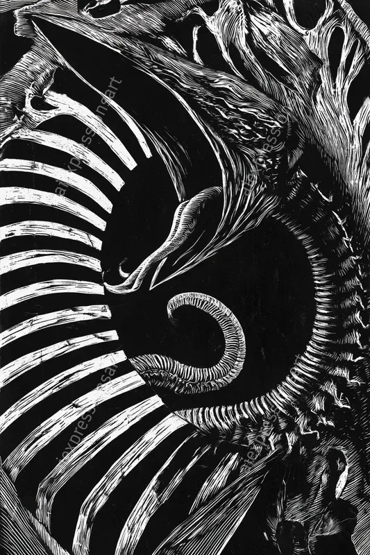 Deep Sea Cosmic Horror Linocut Art