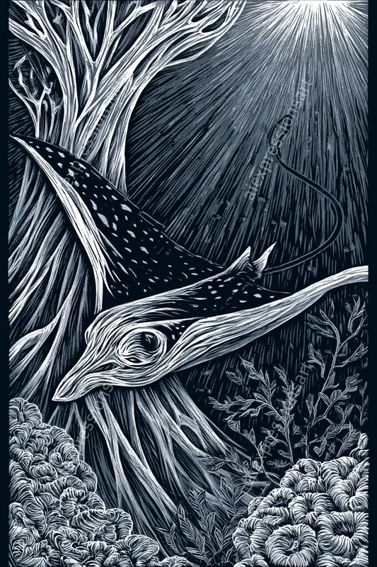 Deep Sea Cosmic Horror Linocut Art