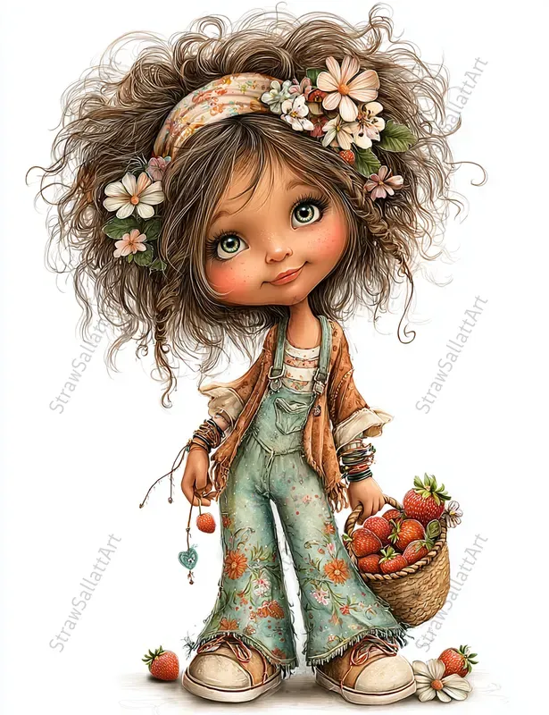 Spring Boho Girls Whimsical Cliparts