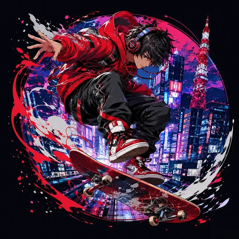 Urban Anime Skate Fusion Tshirt Designs