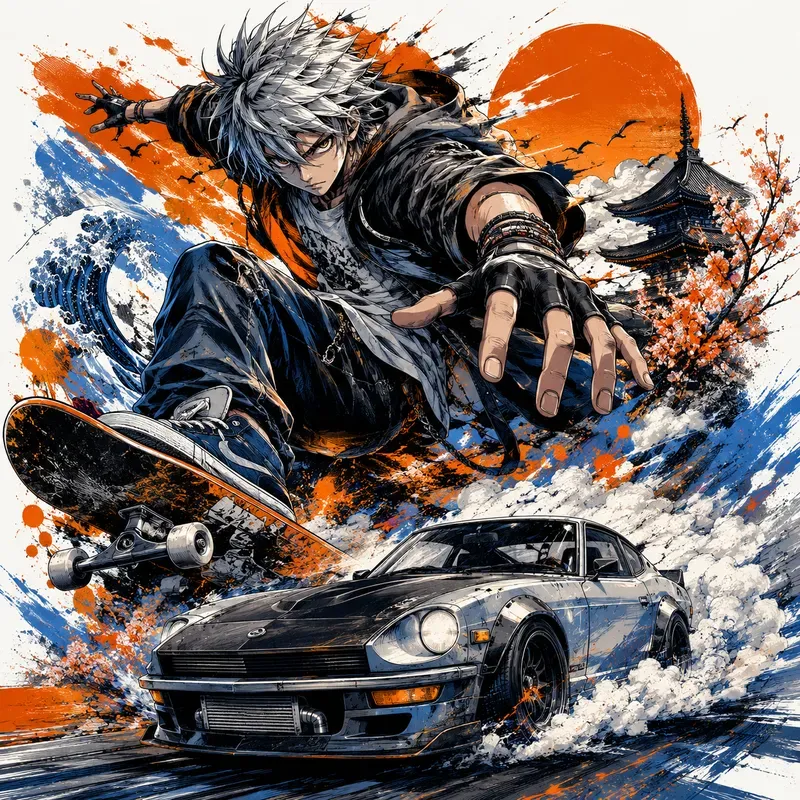 Urban Anime Skate Fusion Tshirt Designs